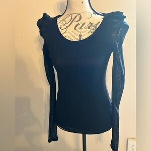 Vivienne Tam Top Black Mesh Sheer Puff Sleeve Gothic Y2K Shirt Small S
